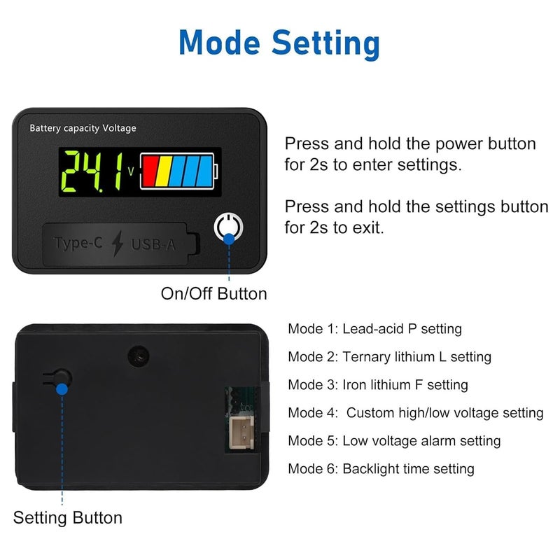 Linkstyle Battery Voltage Meter, DC 12V Voltmeter with Battery Monitor Capacity Tester USB Outlet, Digital Display Voltage Gauge Replacement - Image 4